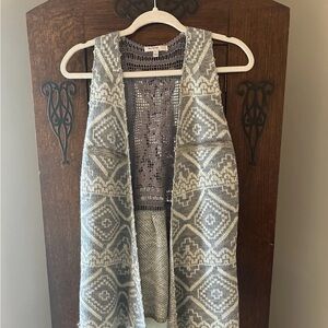 Blu Pepper Vintage Blue and Grey Boho Knit Crocheted Back Open Vest Size Medium